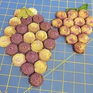 Vintage Set of 2 Embroidered Grape Heat HPad Soda Metal Tab 6.5"x5" & 9"x6"